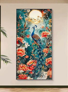 凤凰呈祥玄关装饰画高级感过道走廊尽头挂画孔雀入户正对门壁灯画