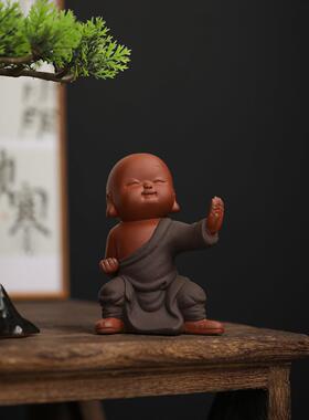 陶瓷紫砂客厅和尚功夫小子一套家居装饰房间茶宠桌面摆件工艺品