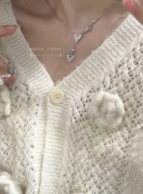 多重心动!!爱心项链女轻奢小众设计感高级锁骨链毛衣链2023年新款