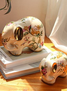 招财新中式复古高级n感大象陶瓷摆件美式小众家居装饰品客厅结婚