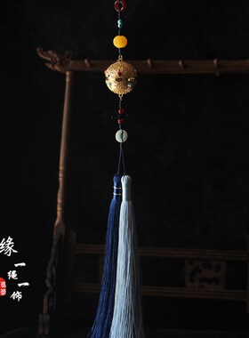手工汉服腰佩腰坠旗袍荷包花丝香囊球流苏挂件古风穿搭配饰蓝色