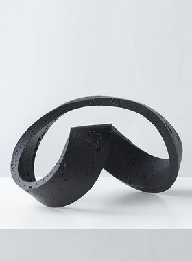 现代轻奢几何环i形摆件创意抽象艺术仿洞石样板间客厅电视柜装饰