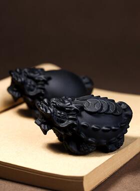 天然黑曜石龙龟饰，国产黑石雕一对，玉石水晶石，车载玄武吉祥物