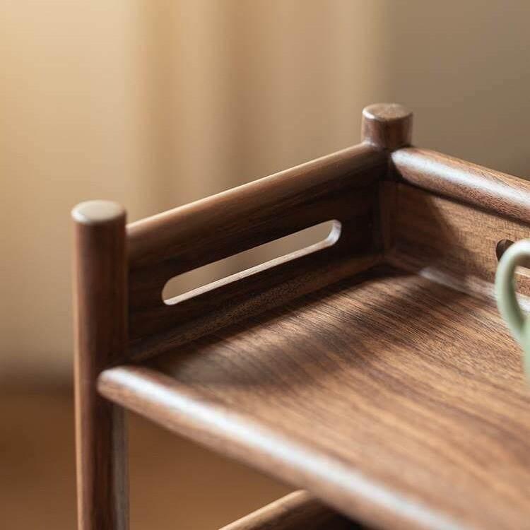 North American black walnut double-layer pot rack South American walnut wood storage rack Kung Fu tea set storage shelf purple sand teapot