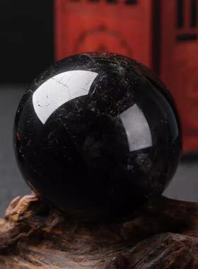 天然黑水晶球摆件黑色水晶球五行保湿招财饰品原石打磨风水球礼品