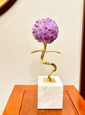 轻奢现代天然紫水晶家居摆件紫气东来大理石玄关电视柜装饰品