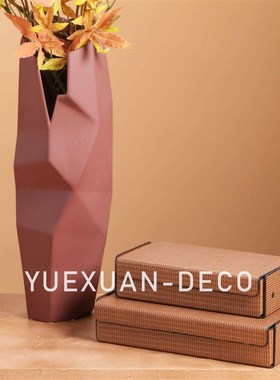 粤萱简约现代轻奢几何皮质陶瓷花器套装售楼处样板间酒店家庭软装