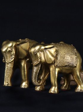 杨铜记  花象 财福对象 光身象  工艺品摆件  铜大象 吸水象