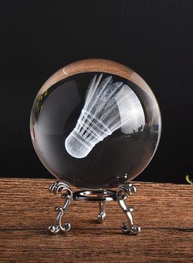 水晶球3D内雕羽毛球客厅桌面摆件定制图案体育运动 印字生日礼物