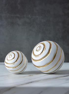 现北欧轻奢白金肌理圆球树脂工艺品摆件家居样板房酒店软装饰品