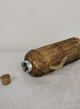 80年代a民俗怀旧老物件竹编暖瓶老保温壶绿铁皮暖壶农家院装饰摆