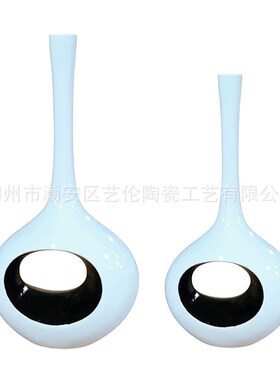 圆环装饰落地大花瓶酒店商场乔迁玻F璃钢客厅花插工艺摆件白色花