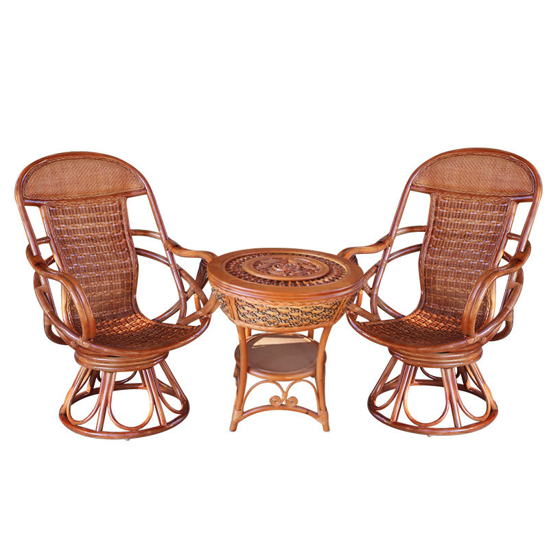 真藤藤椅阳台休闲三件套桌椅高背带枕护腰转椅家用茶几三件套藤椅,淘宝优惠券,粉丝福利购,淘宝优惠卷