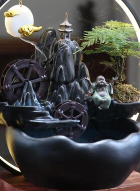 中国喷泉流水摆件循环水客厅财富创意办公室加湿器入口风水轮假山