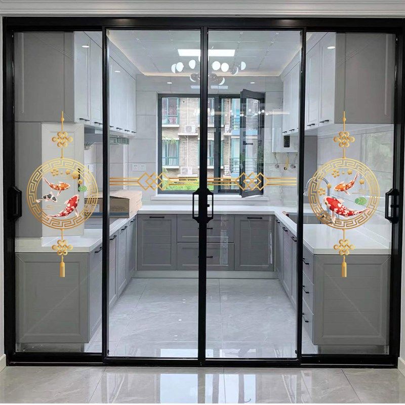 中国结锦鲤新年家用客厅厨房阳台拉门福字静电窗花玻璃防撞贴纸,淘宝优惠券,粉丝福利购,淘宝优惠卷