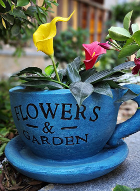 创意花园摆件创i意花盆大号咖啡杯花缸庭院阳台布置造景可种植装