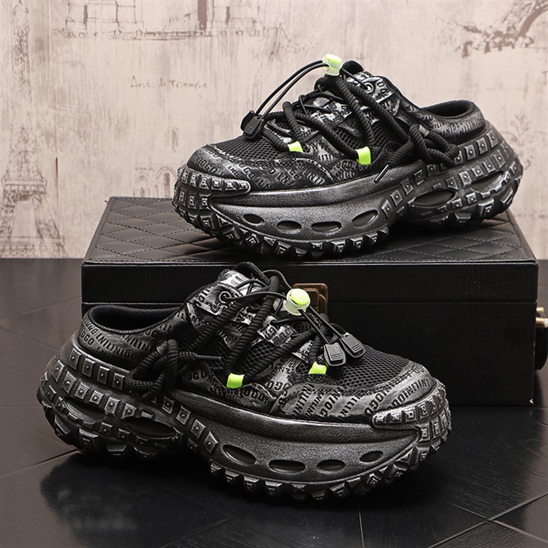 男鞋子一脚蹬运动半拖鞋男夏季透气凉鞋男厚底懒人鞋子男款老爹鞋 - 图0