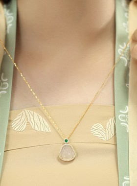 新中式项链 国风纯银送女生项链轻奢小众玉髓佛公吊坠项链 锁骨链