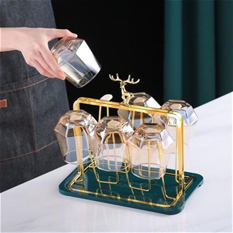 创意杯架轻奢玻璃杯沥水架家用水杯置物架客厅收纳架防锈铁艺托盘,淘宝优惠券,粉丝福利购,淘宝优惠卷