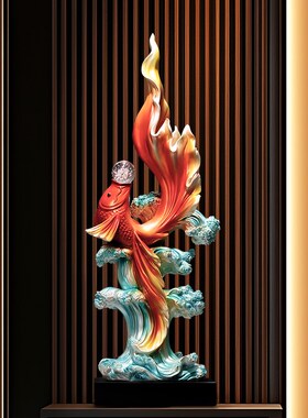新中式玄关造景如鱼得水招财摆件客厅电视柜旁大型雕塑装饰工艺品
