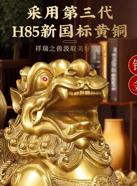 铜貔貅摆件一对公母纯黄铜貔恘全黄铜皮丘家用客厅店铺貔犰办公室