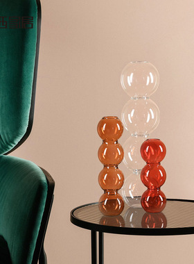 速发糖葫芦透明玻璃花瓶摆件家居轻奢客厅餐桌面彩色W插花器软装