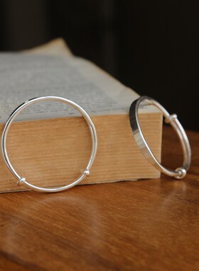 999纯银手工光板扁平面刻字刻图案儿童手镯宝宝送礼