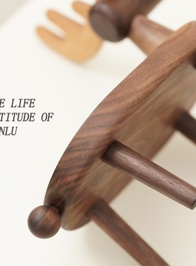 创意黑胡桃实木收纳托o盘玄关置物摆件装饰木雕首饰钥匙架饰品礼