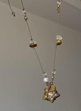 韩系缠绕星星吊坠串珠项炼女覆古美拉德百搭小众设计感锁骨炼配饰