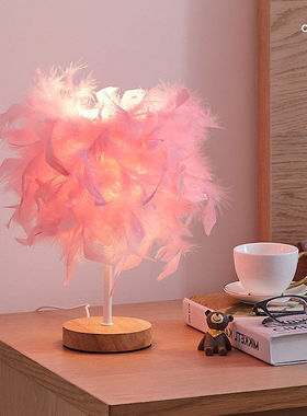 羽毛台灯卧室牀j头公主婚房温馨生日礼物小夜灯结婚房温馨装饰台