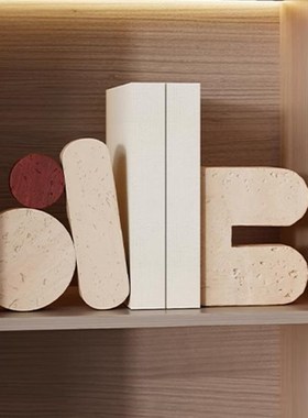 黄洞石书档几何摆件样板间酒店书房装饰柜软装侘寂风大理石装饰品