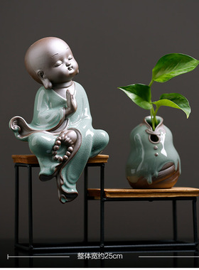 小和尚摆件可爱小沙弥新中式禅意客厅博古架陶瓷工艺品书房软装饰