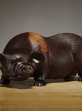 黑檀木母猪雕刻摆件动物生肖猪红木工艺礼品家居客厅装饰店铺摆设