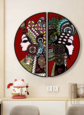半圆装饰画新中式饭厅挂画餐厅包厢遮丑背景墙锦鲤中国风玄关壁画