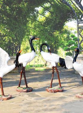 户外花园庭院摆件彷真仙鹤雕塑假山鱼缸流水造景水景装饰丹顶鹤