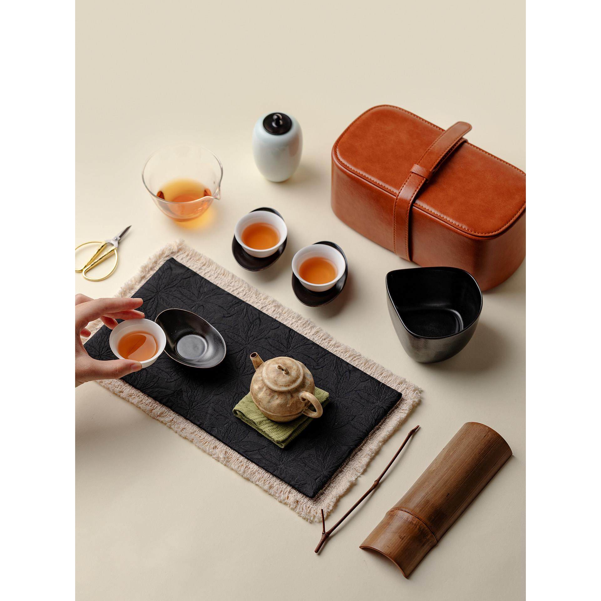植述日式陶艺茶壶旅行功夫茶具便携式整套快客杯皮革茶箱收纳套装,淘宝优惠券,粉丝福利购,淘宝优惠卷