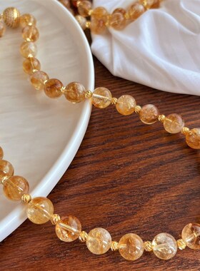 新中式国风项链女款10mm天然黄水晶手链锁骨链虎眼石手串新款饰品