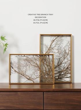迷屿现代家居轻奢金色树枝托盘长方形客厅桌面精致茶盘高档收纳盘