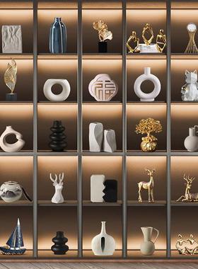 新中式办公室摆件轻奢高档大气上档次茶室博古架领导展示柜装饰品