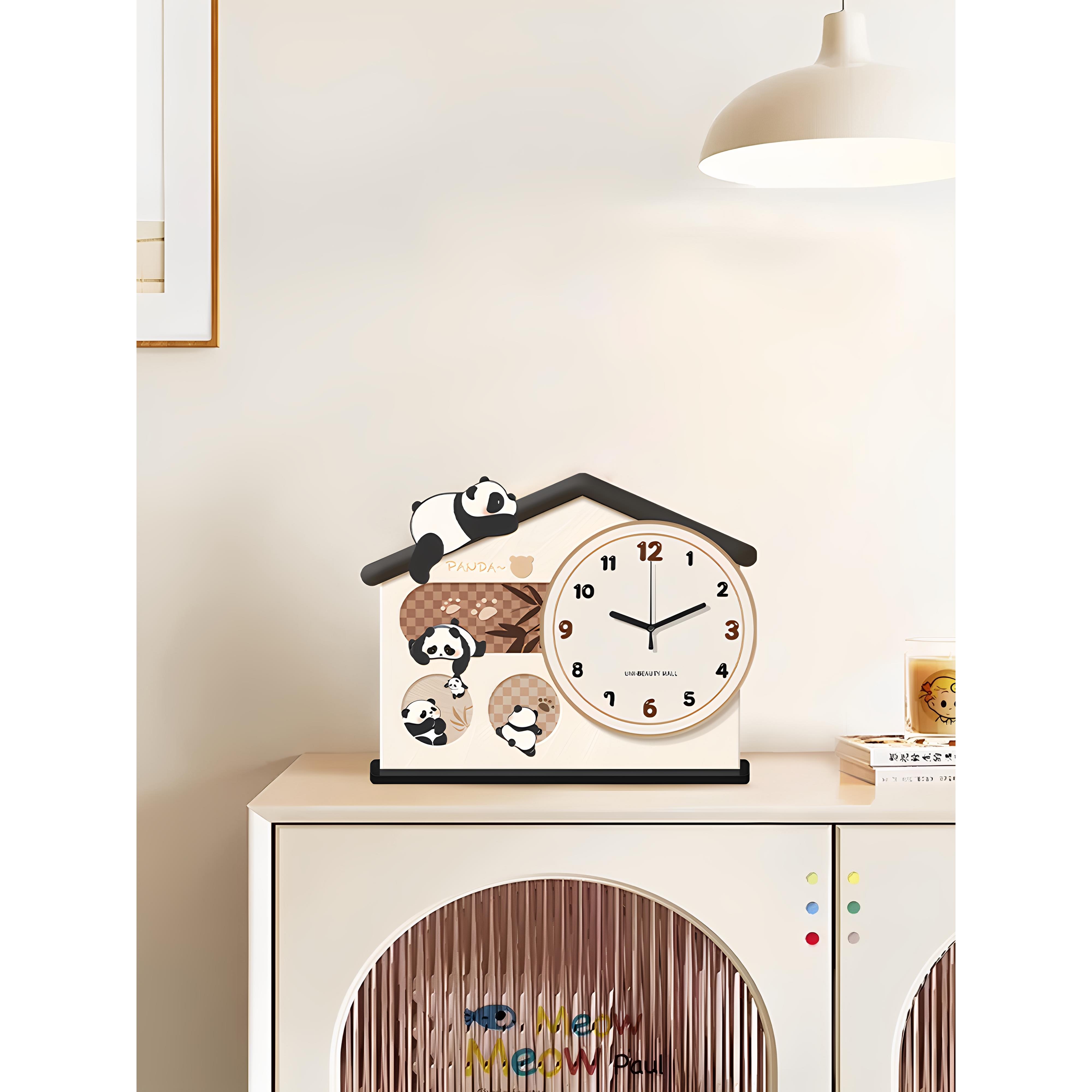 暖居熊猫桌面时钟摆台式创意台钟座钟高级感客厅装饰品钟表小摆件 - 图1
