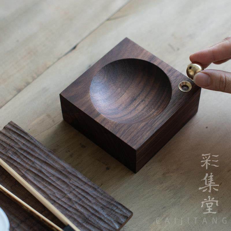 彩集堂 简约方圆线香插 创意整木黑胡桃实木纯铜香托香炉熏香底座,淘宝优惠券,粉丝福利购,淘宝优惠卷
