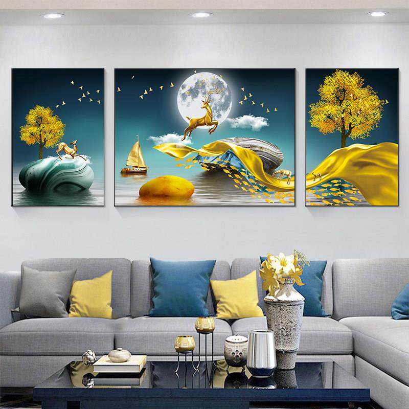 5d钻石画2025年三联画客厅发财鹿麋鹿风景点钻十字绣发财树钻石绣,淘宝优惠券,粉丝福利购,淘宝优惠卷