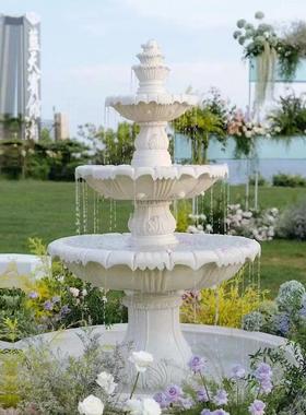 欧式流水喷泉婚庆喷水池造景装饰摆件花园户外庭院水景鲜花许愿池