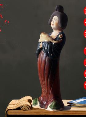 洛阳唐三彩仕女彩绘陶俑胖妞肥婆三彩艺术古玩收藏唐仕女摆件陶瓷