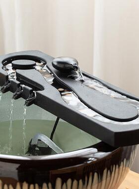 简约现代石槽鱼缸鱼池假山微景观造景喷泉流水器摆件循环水景配件