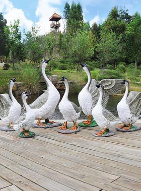 花园餐厅庭院水池仿真鸭子雕塑幼儿园农庄天鹅大白鹅模型景观摆件