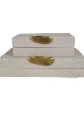 现代家居轻奢软装饰品样板房间卧室化妆台皮质灰色收纳首饰盒摆件