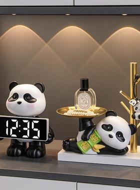 熊猫入户玄关钥匙收纳摆件家居装饰品进门口鞋柜客厅乔迁新居礼品