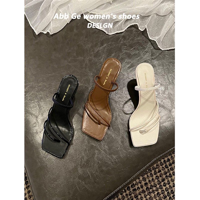 羊皮版~法式方头夹趾凉鞋女2024年夏气质小猫跟半拖真皮细带凉鞋,淘宝优惠券,粉丝福利购,淘宝优惠卷