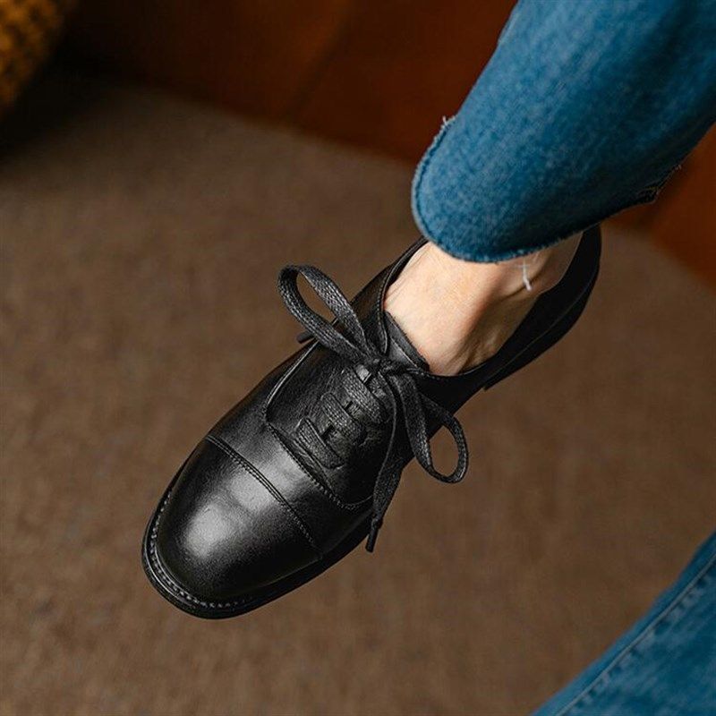 原野定制德比鞋复古英伦风系带深口小皮鞋女粗跟低跟圆头舒适单鞋,淘宝优惠券,粉丝福利购,淘宝优惠卷